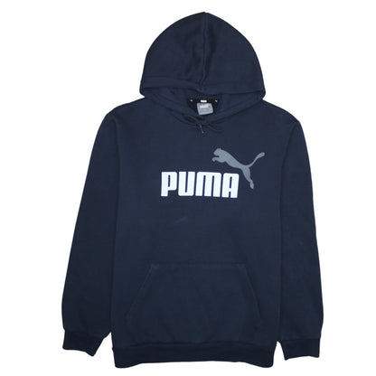 Puma Men's Blue Pullover Hoodie L Logo Print Sportswear