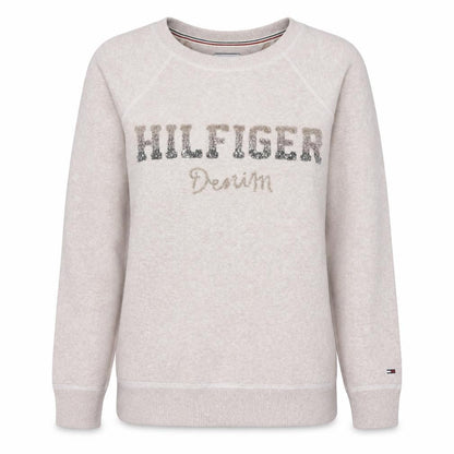 Tommy Hilfiger Denim Womens Beige XS Sequin Logo Pullover Sweatshirt