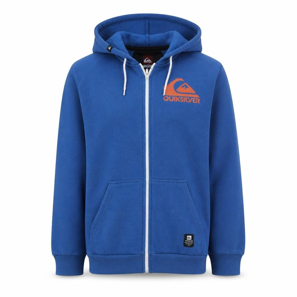 Front view of Quiksilver boys’ blue full zip hoodie 13-14 years cotton blend fleece