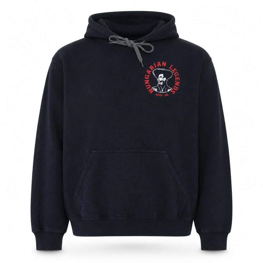 Front view of Hungarian Legends Men's Black Cotton Pullover Hoodie L Graphic Print