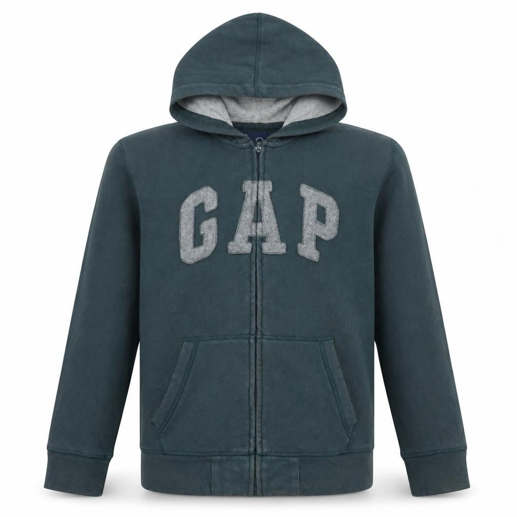 Front view of Gap Kids boys’ blue full zip hoodie 13 years classic fleece sweatshirt