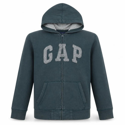 Front view of Gap Kids boys’ blue full zip hoodie 13 years classic fleece sweatshirt
