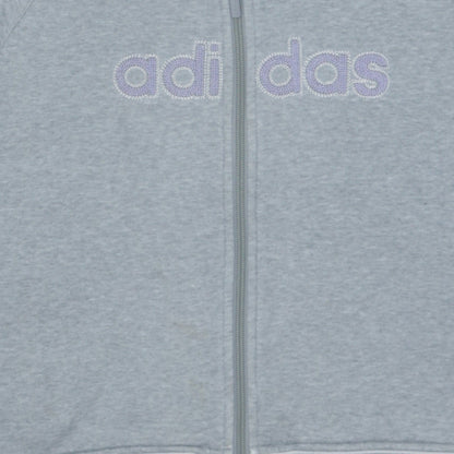 Adidas Women Grey Full Zip Hoodie Size 14 Logo Pullover Sweatshirt
