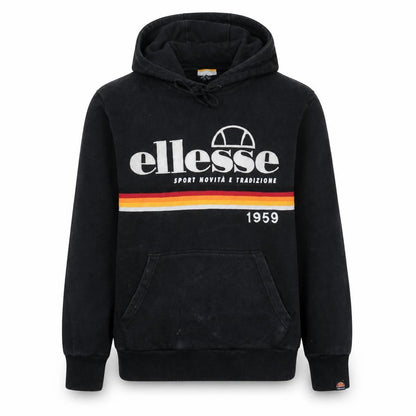 Front view of Ellesse Men's Black Pullover Hoodie M Retro Logo Sportswear