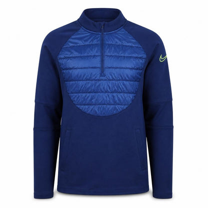 Front view of Nike Men's Blue Therma-Fit Quarter Zip Quilted Sweatshirt, size S