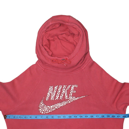 Nike Womens Pink Rhinestone Logo Pullover Hoodie Size M