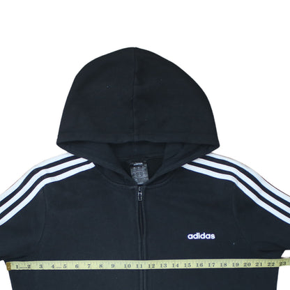 Adidas Womens Black XL Full Zip Hoodie Sweatshirt with 3 Stripes