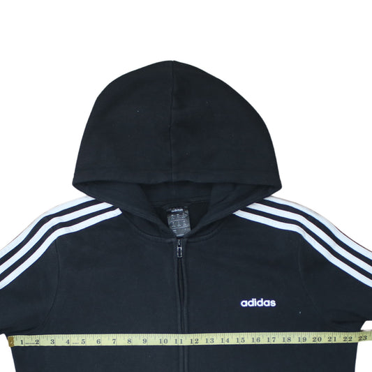 Adidas Womens Black XL Full Zip Hoodie Sweatshirt with 3 Stripes