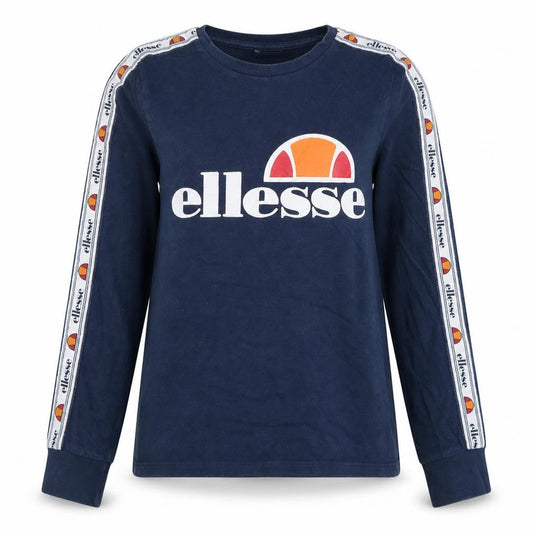 Front view of Ellesse women’s navy blue logo pullover sweatshirt uk 10 cotton long sleeve