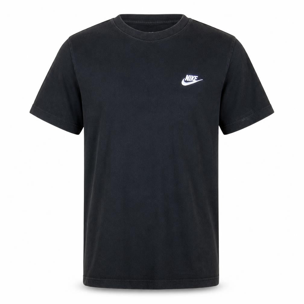 Front view of Nike Men's Black Small Logo Crew Neck Cotton T-Shirt