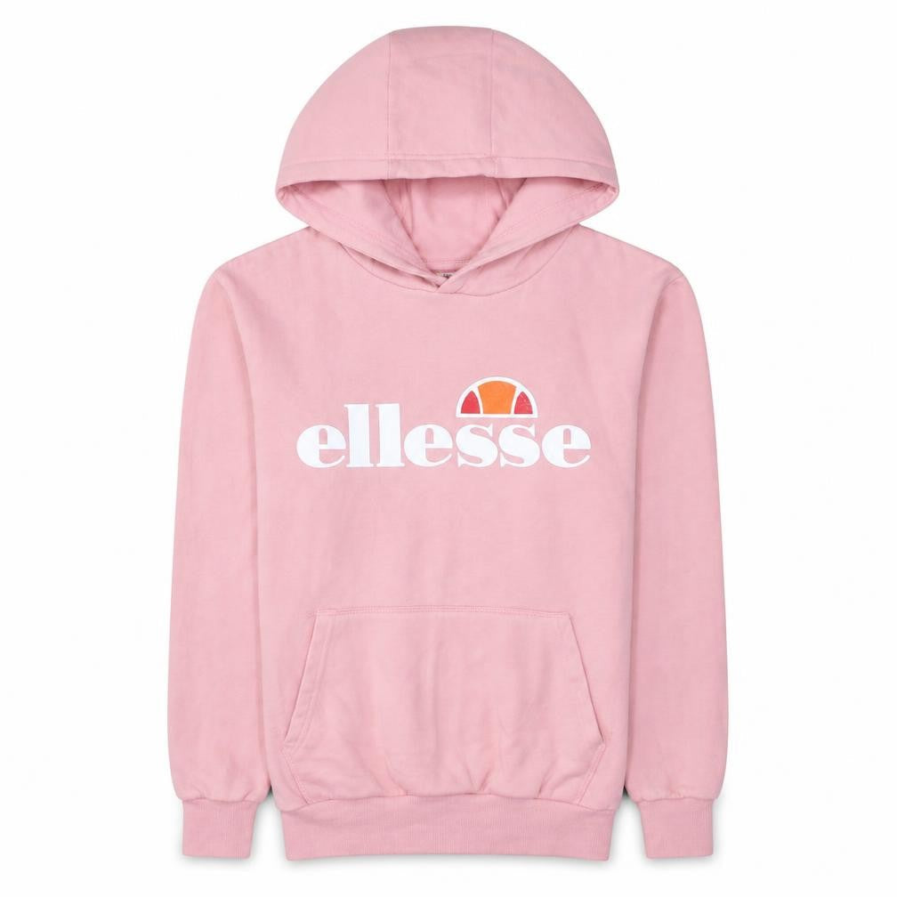 Front view of Ellesse women’s pink pullover hoodie uk 10 graphic logo sweatshirt