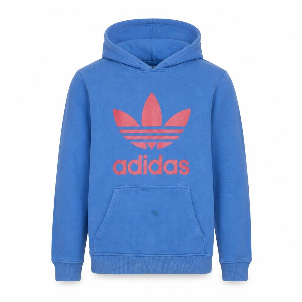 Front view of Adidas Men Blue Pullover Hoodie M Logo Fleece Sportswear