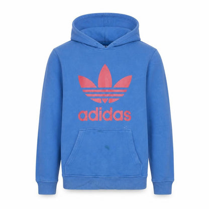 Front view of Adidas Men Blue Pullover Hoodie M Logo Fleece Sportswear