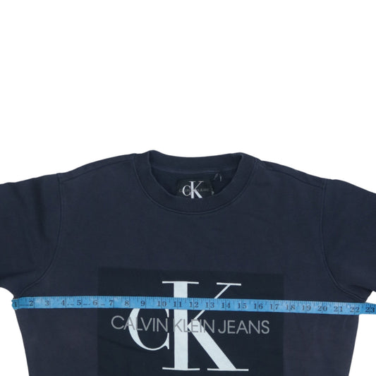 Calvin Klein Jeans Men's Blue Logo Crew Neck Cotton Sweatshirt M