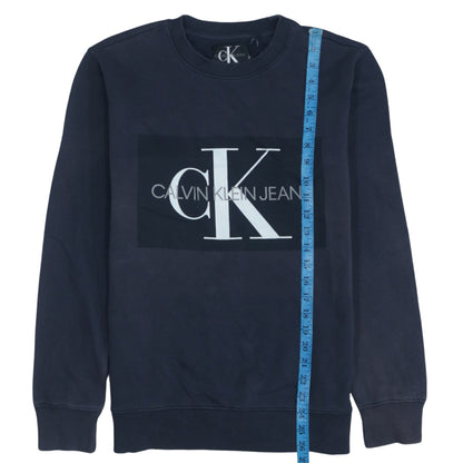 Calvin Klein Jeans Men's Blue Logo Crew Neck Cotton Sweatshirt M