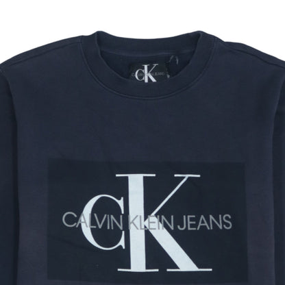 Calvin Klein Jeans Men's Blue Logo Crew Neck Cotton Sweatshirt M