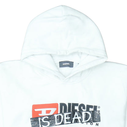 Diesel Men's White Pullover Hoodie L Graphic Print Cotton Sweatshirt