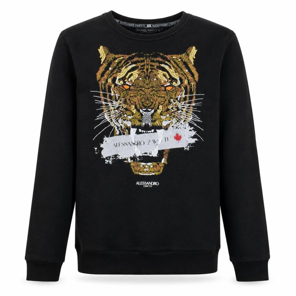 Alessandro Zavetti Men's Black Tiger Embroidered Sweatshirt M