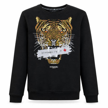 Alessandro Zavetti Men's Black Tiger Embroidered Sweatshirt M
