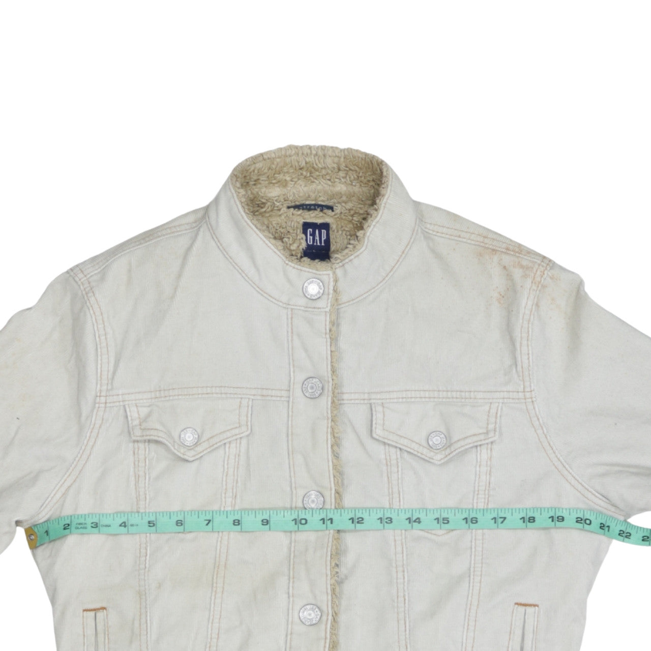 GAP Women Ivory Faux Fur Lined Cotton Corduroy Jacket L