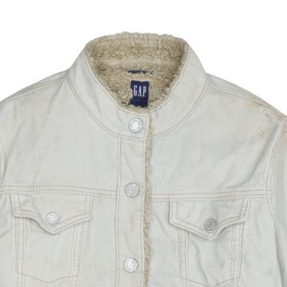 GAP Women Ivory Faux Fur Lined Cotton Corduroy Jacket L