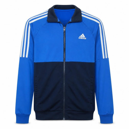 Front view of Adidas boys’ blue colourblock track jacket 13-14 years zip lightweight