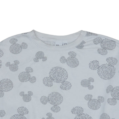 Disney Women White Mickey Print Sweatshirt UK 12/14 Crew Neck Cotton