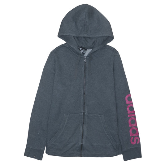 Adidas Women's Grey Full Zip Hoodie Size M 12-14 with Pink Logo