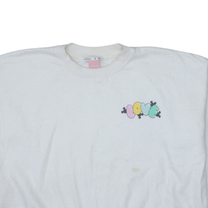 Disney Women White Love Mickey & Minnie Crew Neck Pullover Sweatshirt S