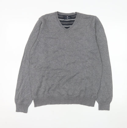 Marks and Spencer Blue Harbour Men's Grey Cotton V-Neck Jumper Size S
