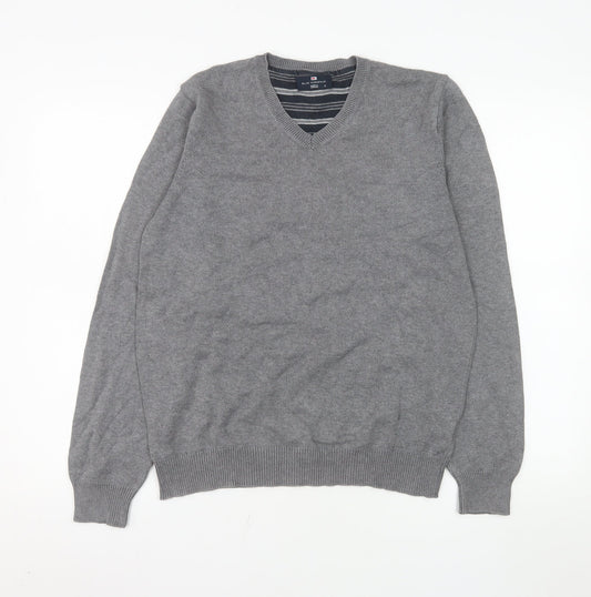 Marks and Spencer Blue Harbour Men's Grey Cotton V-Neck Jumper Size S