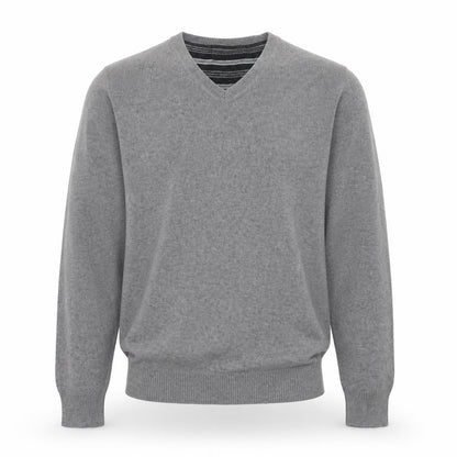 Front view of Marks & Spencer Blue Harbour Men's Grey Cotton V-Neck Jumper, size S
