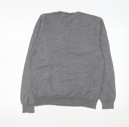 Marks and Spencer Blue Harbour Men's Grey Cotton V-Neck Jumper Size S