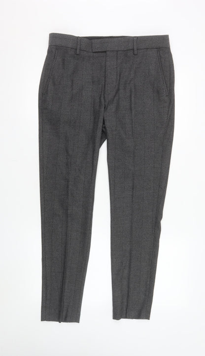 ASOS Mens Grey Herringbone Slim Fit Wool Blend Trousers W32 L30