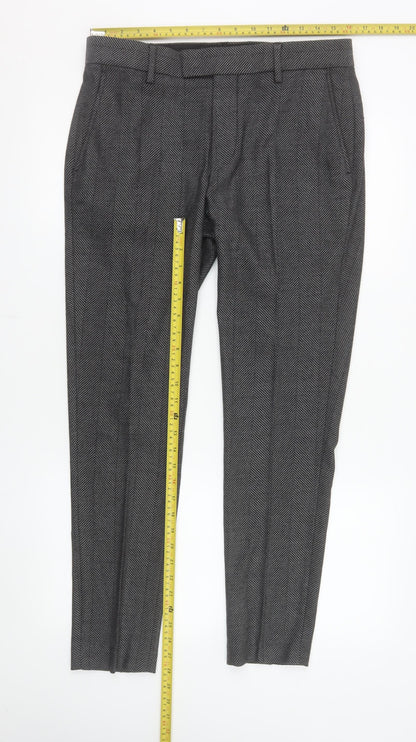ASOS Mens Grey Herringbone Slim Fit Wool Blend Trousers W32 L30