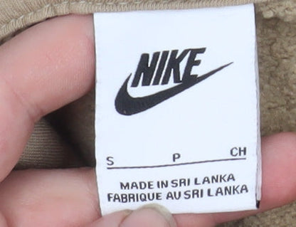 Nike Men Beige Pullover Hoodie S Fleece Lined Logo Regular Fit