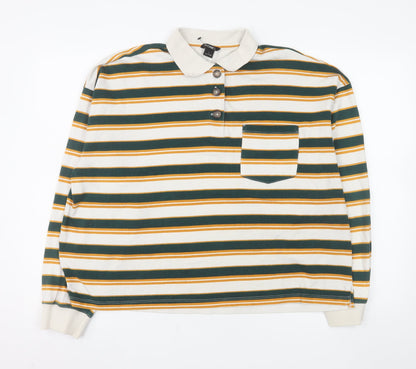 Monki Women’s Multicoloured Striped Collared Long Sleeve Polo Top L