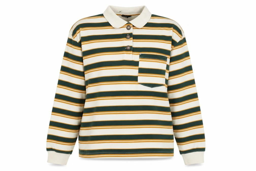 Monki Women’s Multicoloured Striped Collared Long Sleeve Polo Top L