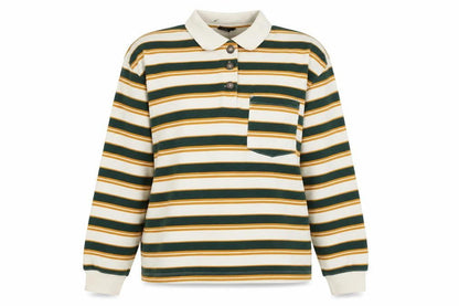 Monki Women’s Multicoloured Striped Collared Long Sleeve Polo Top L