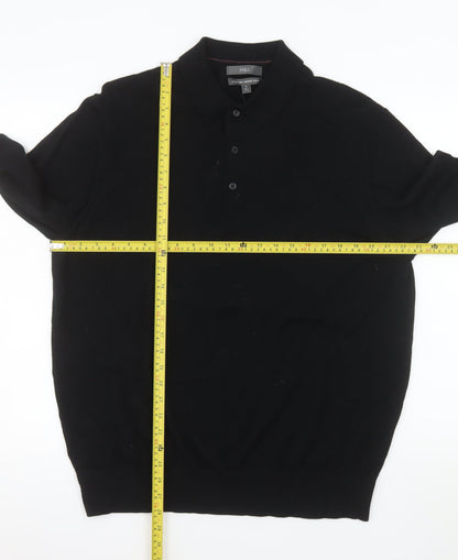 Marks and Spencer Men's Black Extra Fine Merino Wool Long Sleeve Polo XL