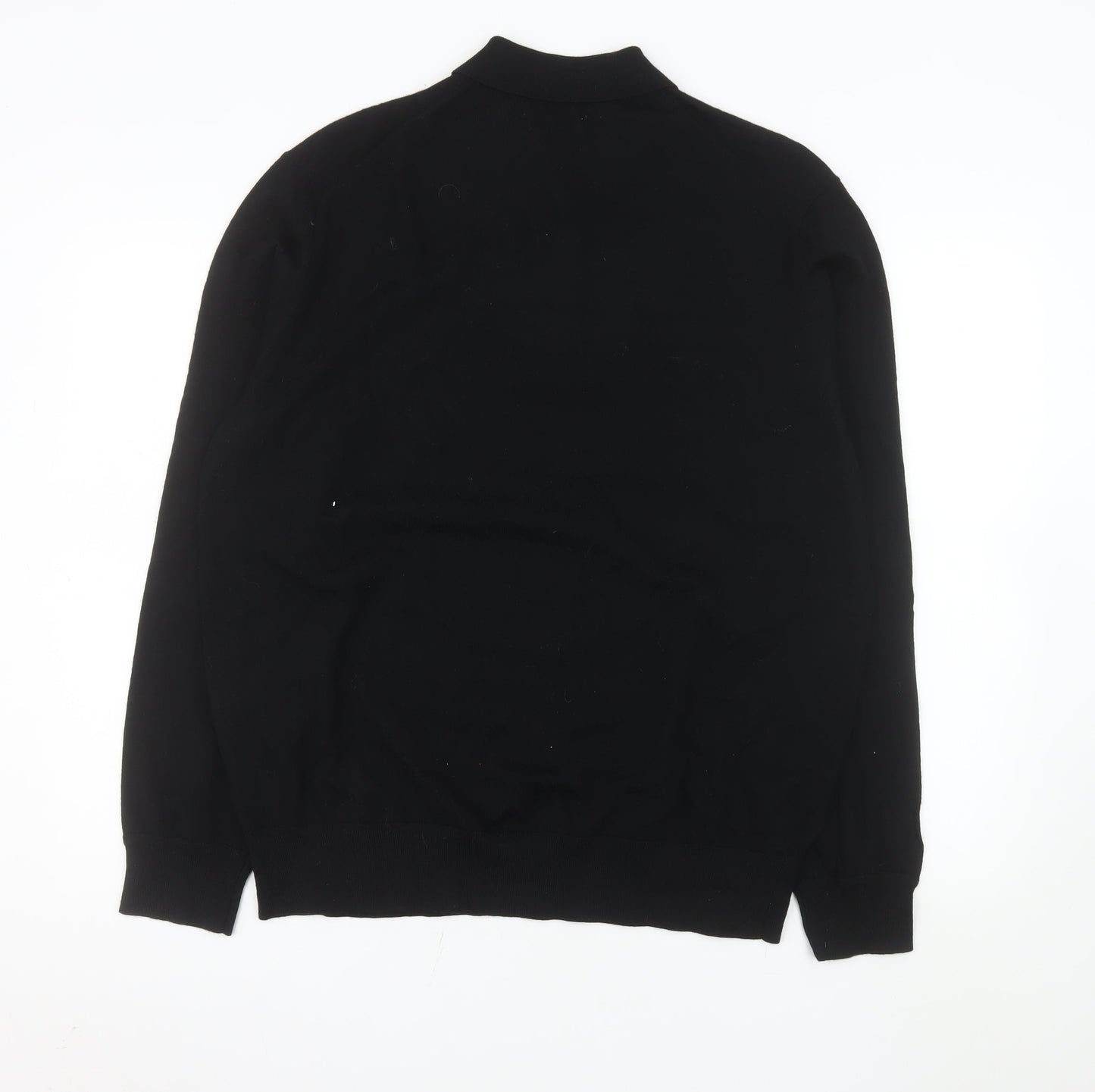 Marks and Spencer Men's Black Extra Fine Merino Wool Long Sleeve Polo XL