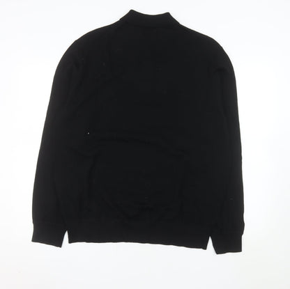 Marks and Spencer Men's Black Extra Fine Merino Wool Long Sleeve Polo XL