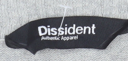 Dissident Men's Grey Argyle Cotton Cardigan Medium V-Neck Knit Jumper