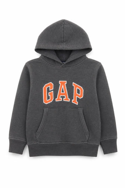 Front view of Gap boys’ grey pullover hoodie 6-7 years cotton blend casual sweatshirt