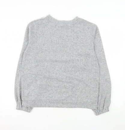 Dorothy Perkins Women Grey Lace Crew Neck Long Sleeve Jumper UK 10