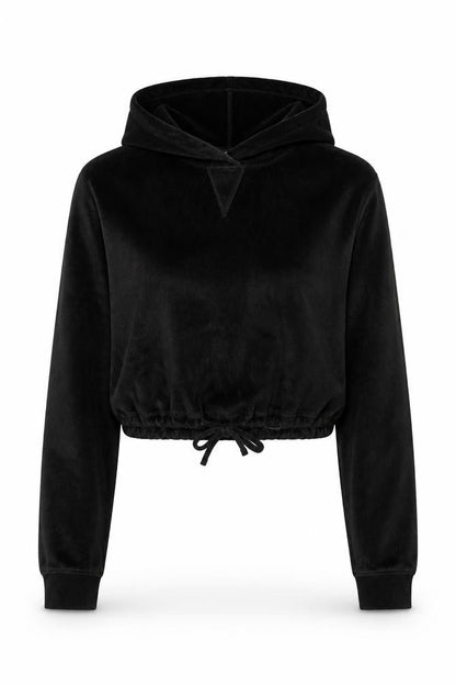 Front view of Year of Ours women’s black medium pullover hoodie drawstring hem cotton blend