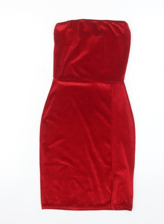 PrettyLittleThing Women’s Red Velvet Strapless Bodycon Dress Size 4