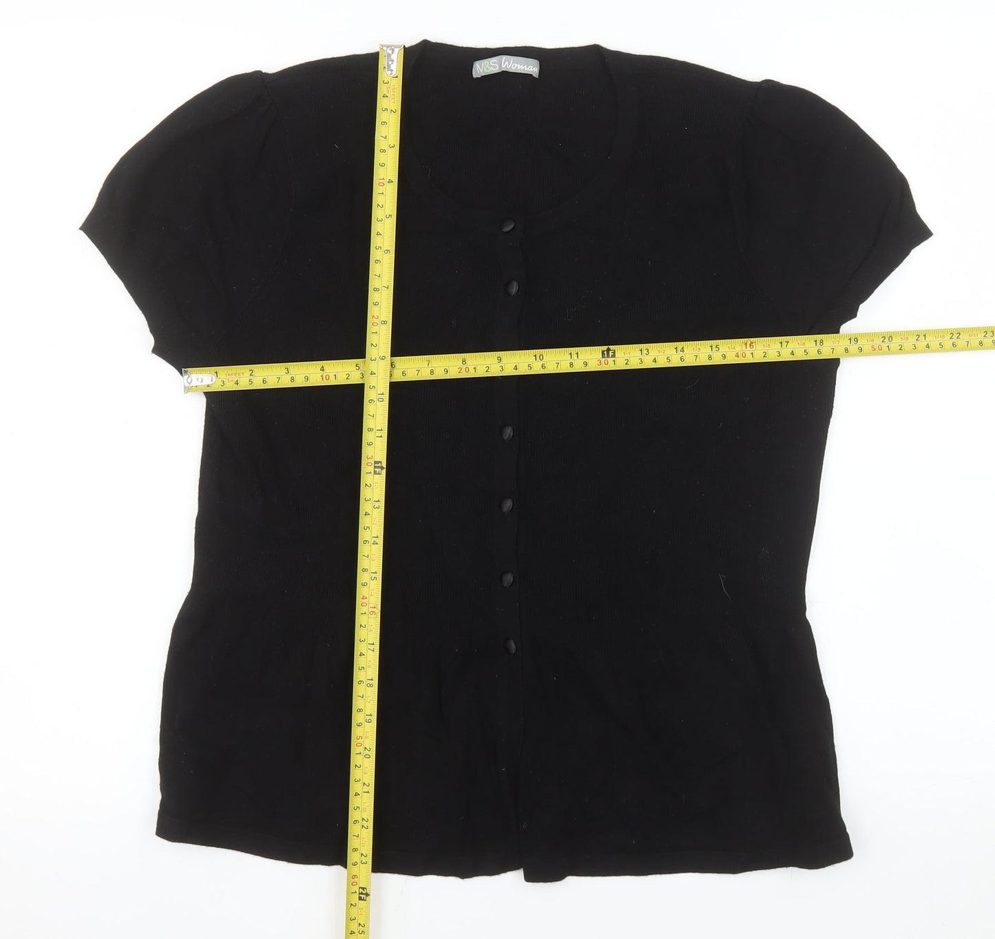 Marks and Spencer Women Black Button-Up Knit Top UK 20 Short Sleeve