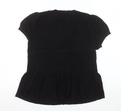 Marks and Spencer Women Black Button-Up Knit Top UK 20 Short Sleeve