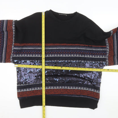 Zara Trafaluc Womens Black Sequin Patterned Pullover Sweatshirt Size S